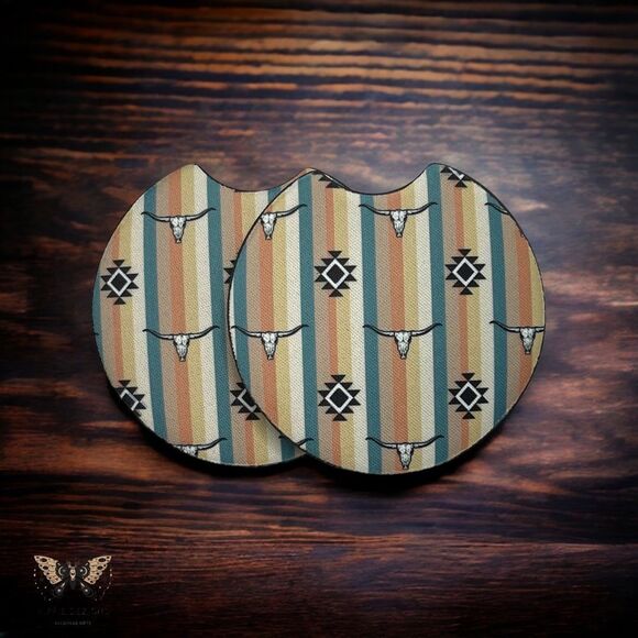Striped Western Car Coaster Set | Car Accessories - Picture 2 of 8